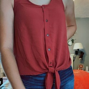 Tank top, faux buttons, tie at bottom
